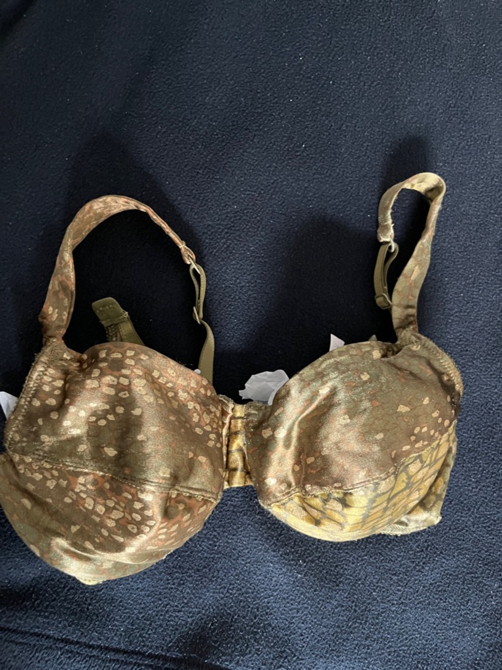 Victoria Secret Metallic Olive Green Printed Underwire Bra with Textured Print